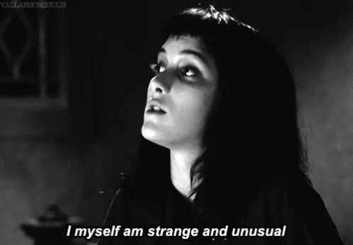 Lydia Deetz in a black-and-white animated scene